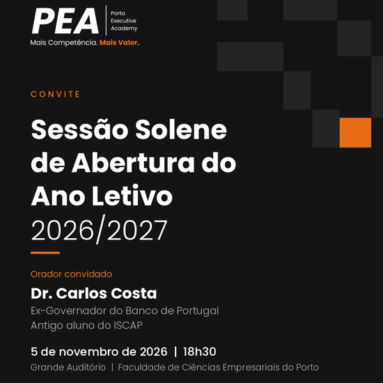 Carlos Costa, antigo aluno do ISCAP, na Sessão Solene de Abertura do Ano Letivo da Porto Executive Academy
