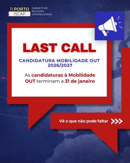 Last Call | Candidatura Mobilidade OUT 2026/2027 